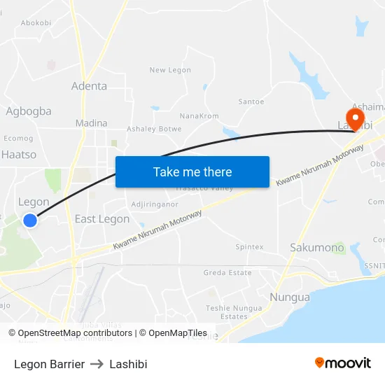 Legon Barrier to Lashibi map