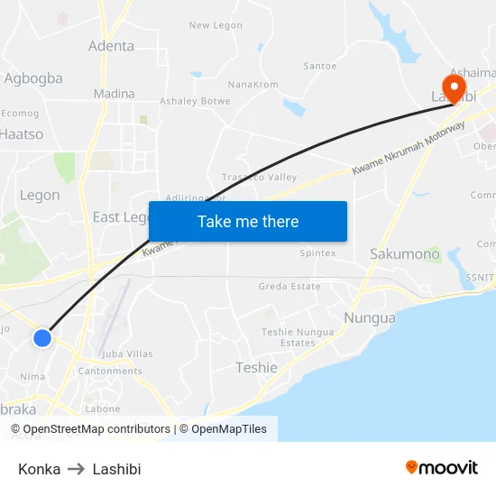 Konka to Lashibi map