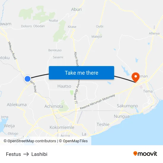 Festus to Lashibi map