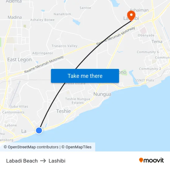 Labadi Beach to Lashibi map