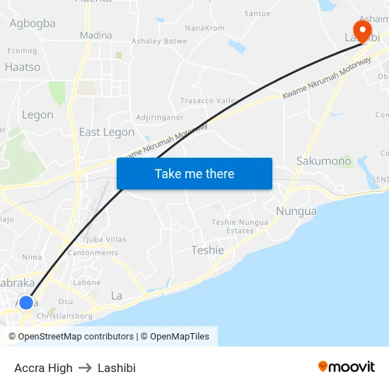 Accra High to Lashibi map