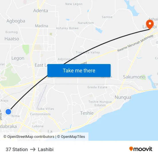37 Station to Lashibi map
