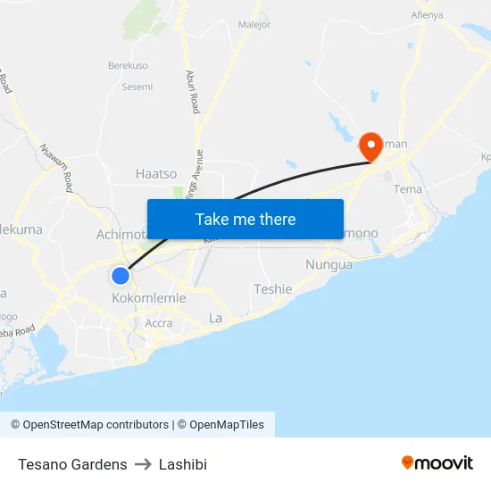 Tesano Gardens to Lashibi map