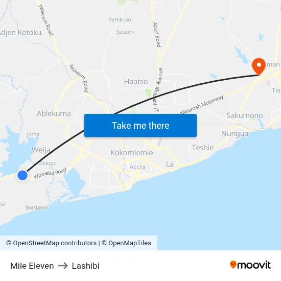 Mile Eleven to Lashibi map