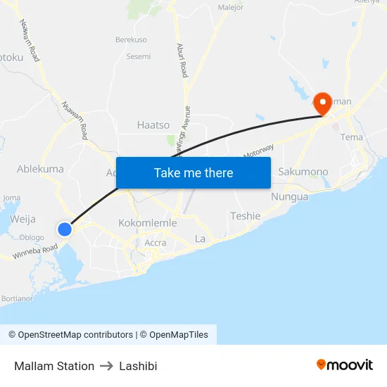 Mallam Station to Lashibi map