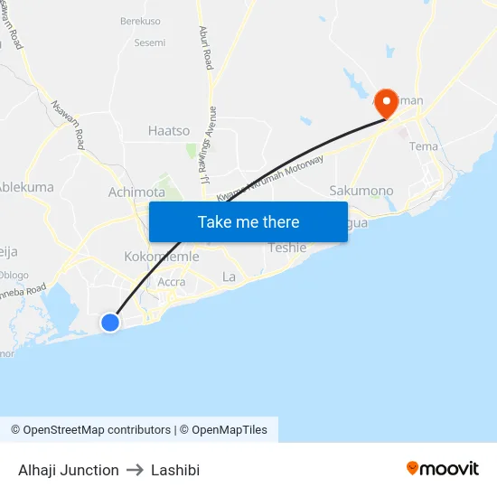 Alhaji Junction to Lashibi map