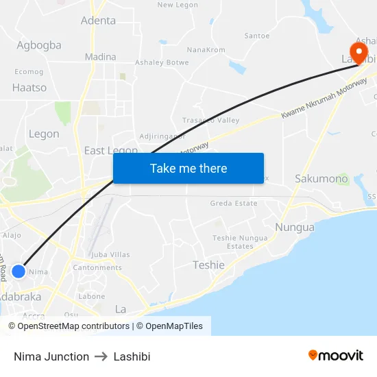 Nima Junction to Lashibi map