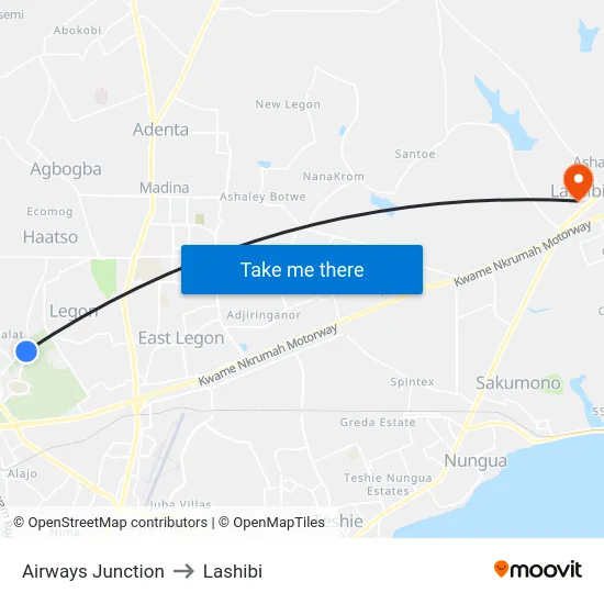 Airways Junction to Lashibi map
