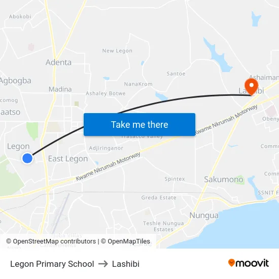 Legon Primary School to Lashibi map