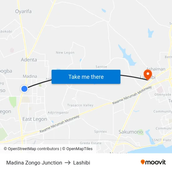 Madina Zongo Junction to Lashibi map