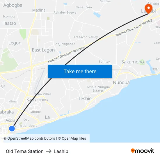 Old Tema Station to Lashibi map