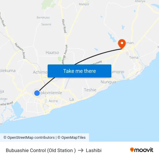 Bubuashie Control (Old Station ) to Lashibi map