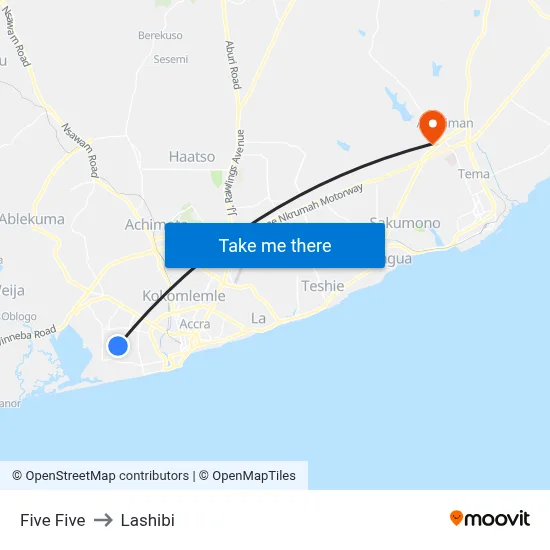 Five Five to Lashibi map