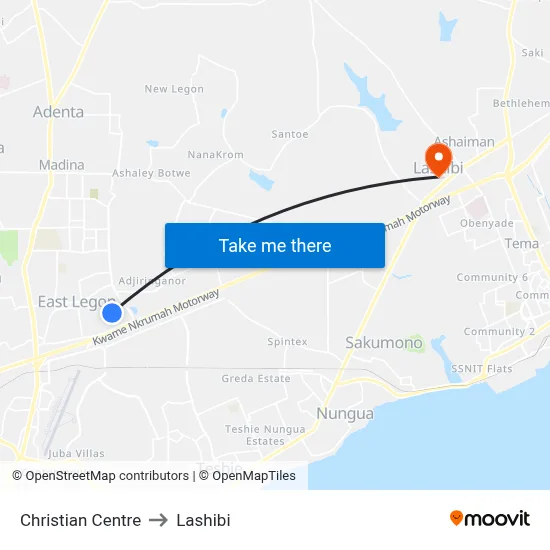 Christian Centre to Lashibi map