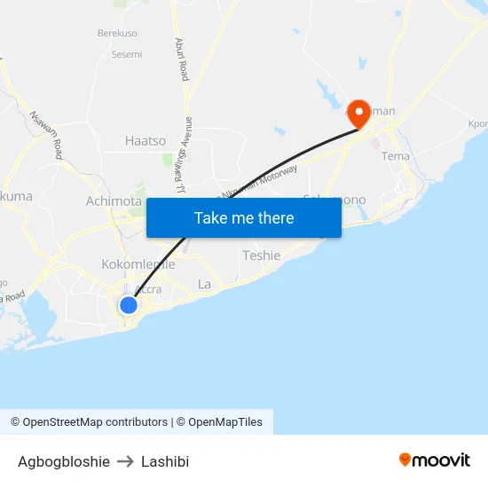 Agbogbloshie to Lashibi map