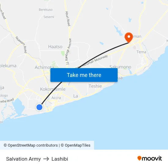 Salvation Army to Lashibi map