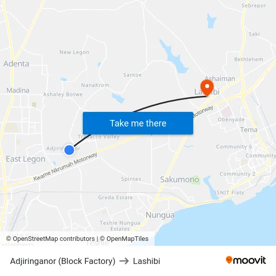 Adjiringanor (Block Factory) to Lashibi map