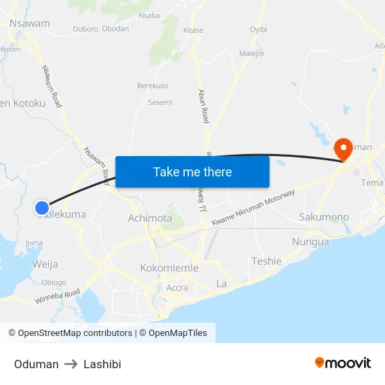 Oduman to Lashibi map