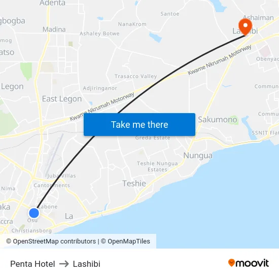 Penta Hotel to Lashibi map