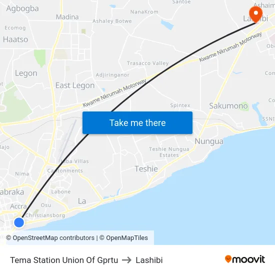 Tema Station Union Of Gprtu to Lashibi map