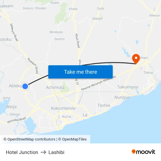 Hotel Junction to Lashibi map