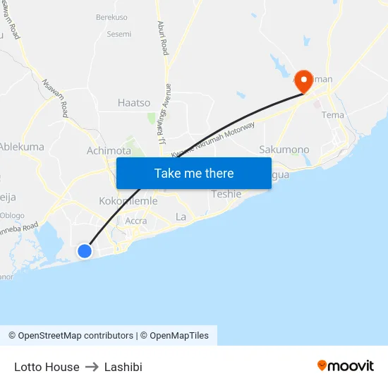 Lotto House to Lashibi map