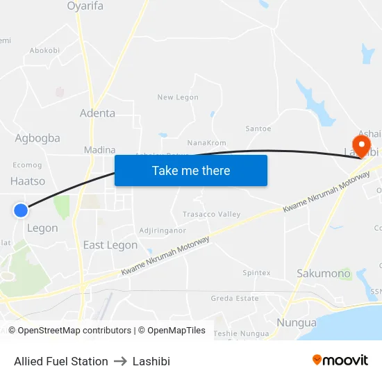 Allied Fuel Station to Lashibi map