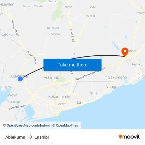 Ablekuma to Lashibi map