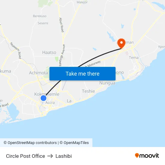 Circle Post Office to Lashibi map