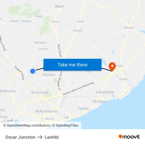 Oscar Junction to Lashibi map