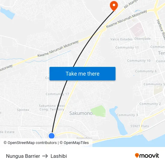 Nungua Barrier to Lashibi map