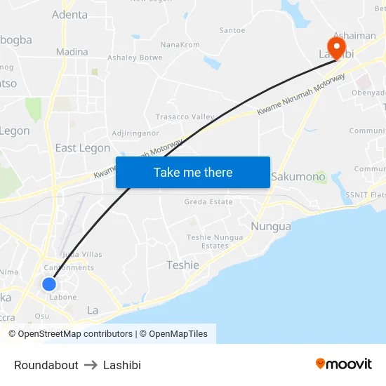 Roundabout to Lashibi map