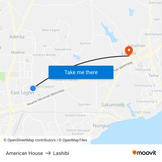 American House to Lashibi map