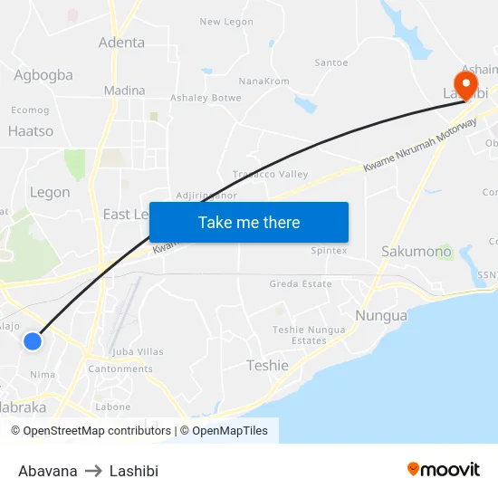 Abavana to Lashibi map