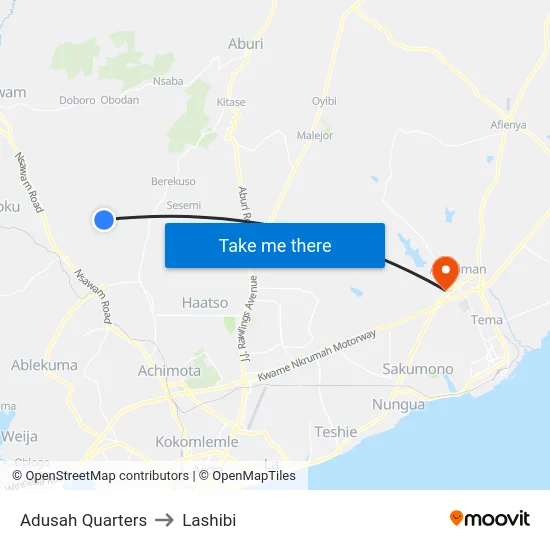 Adusah Quarters to Lashibi map