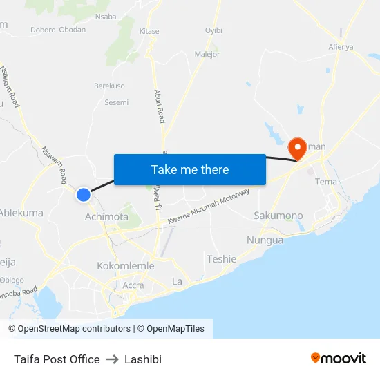 Taifa Post Office to Lashibi map