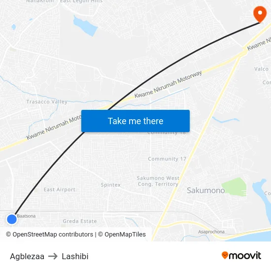 Agblezaa to Lashibi map