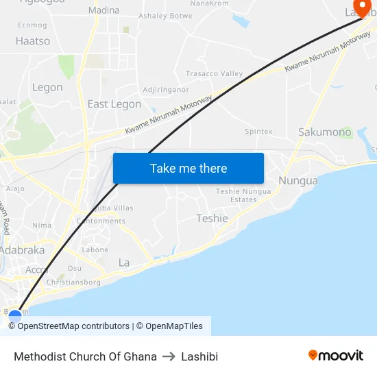 Methodist Church Of Ghana to Lashibi map
