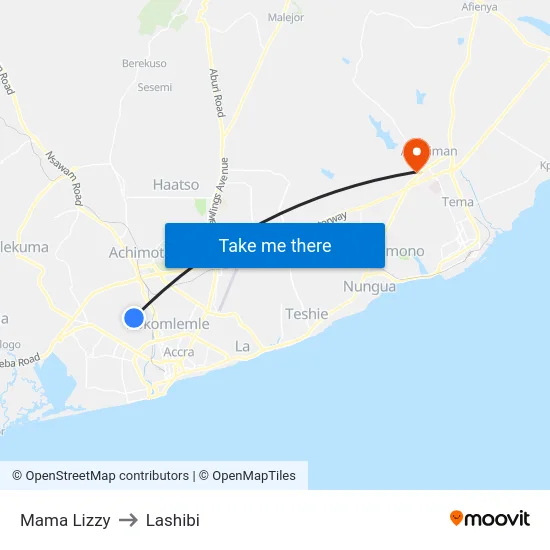 Mama Lizzy to Lashibi map