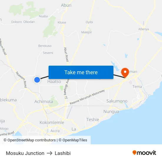 Mosuku Junction to Lashibi map