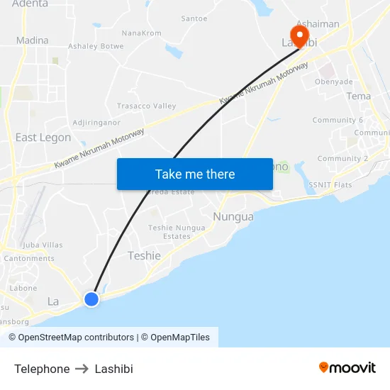 Telephone to Lashibi map