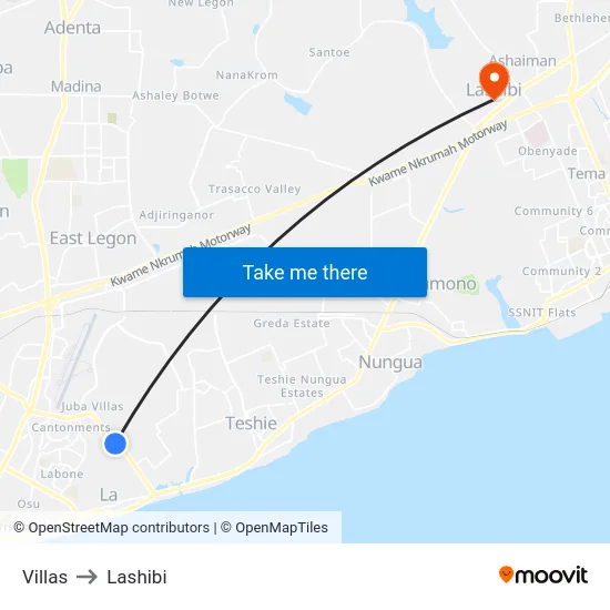 Villas to Lashibi map