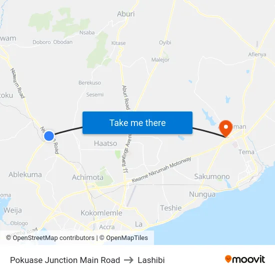 Pokuase Junction Main Road to Lashibi map