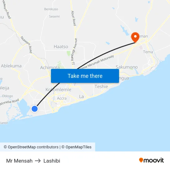 Mr Mensah to Lashibi map
