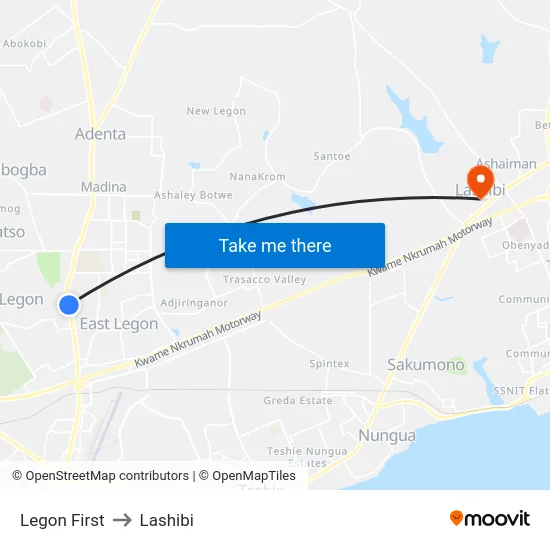 Legon First to Lashibi map