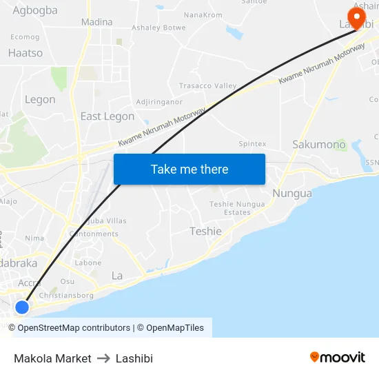 Makola Market to Lashibi map