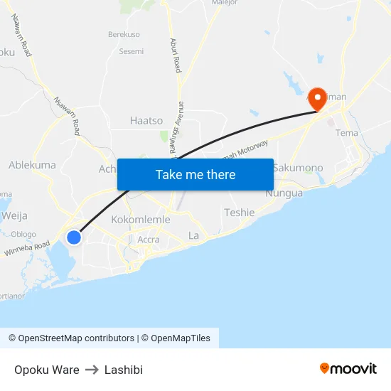 Opoku Ware to Lashibi map