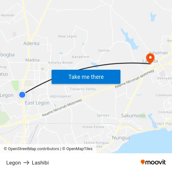 Legon to Lashibi map