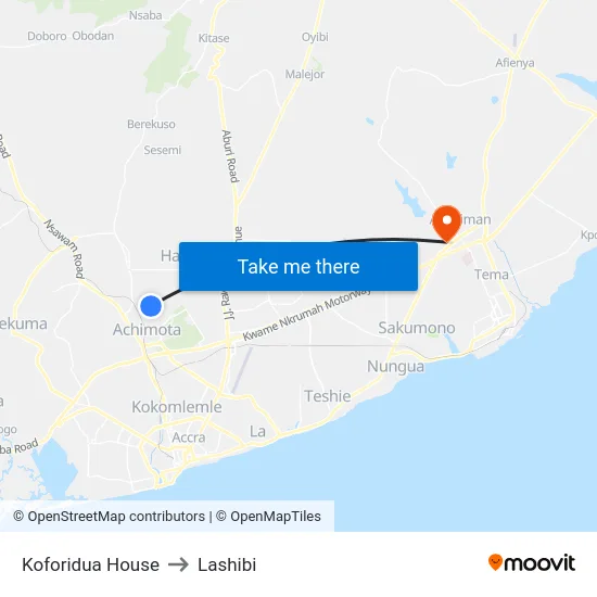 Koforidua House to Lashibi map