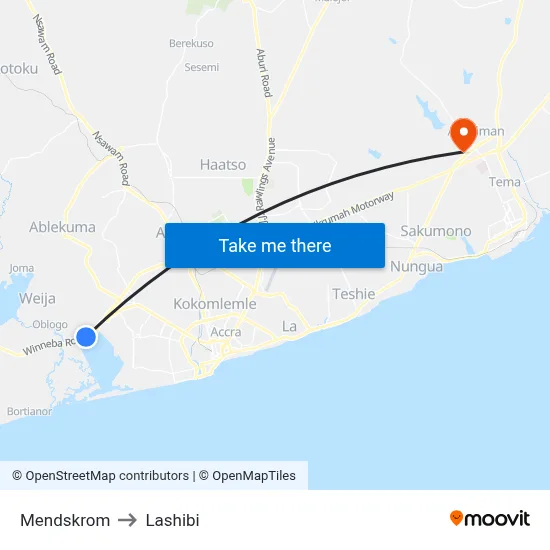 Mendskrom to Lashibi map